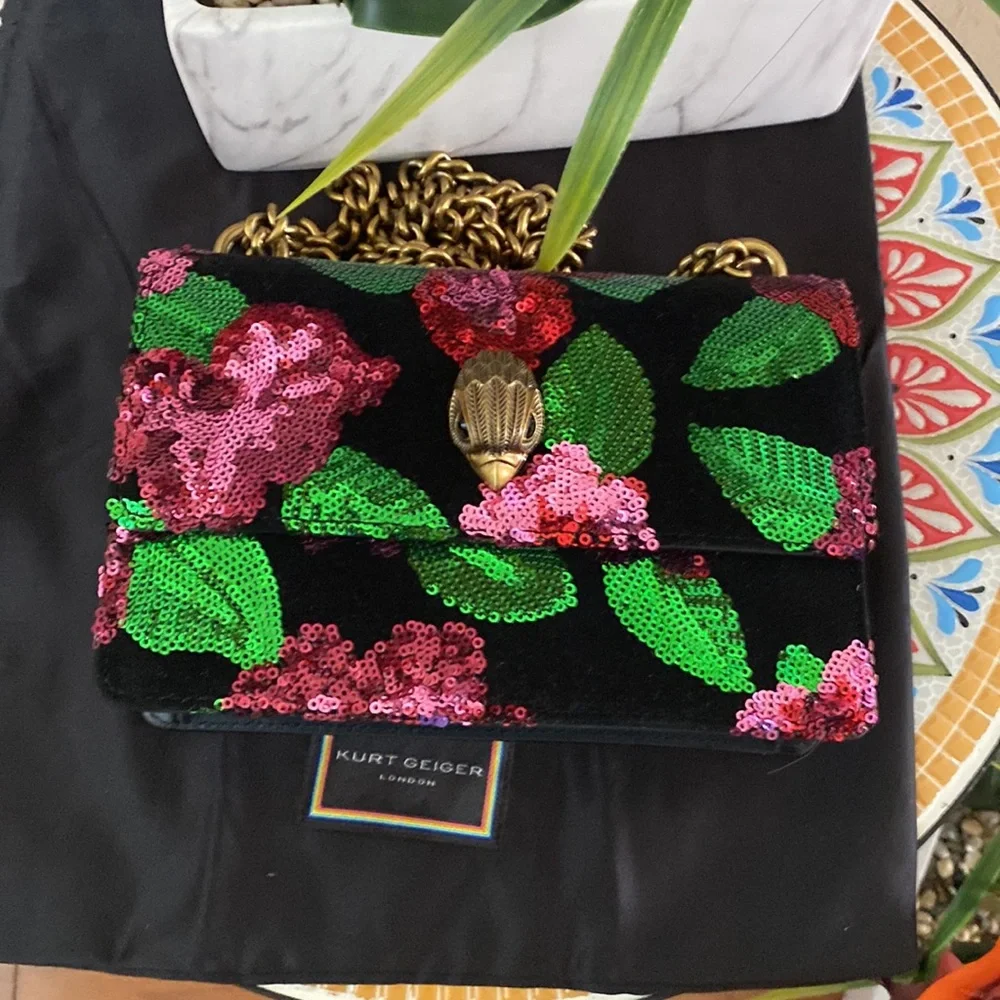 kurt Geiger London Shoreditch Floral Sequin Small Crossbody Bag - Picture 16 of 17